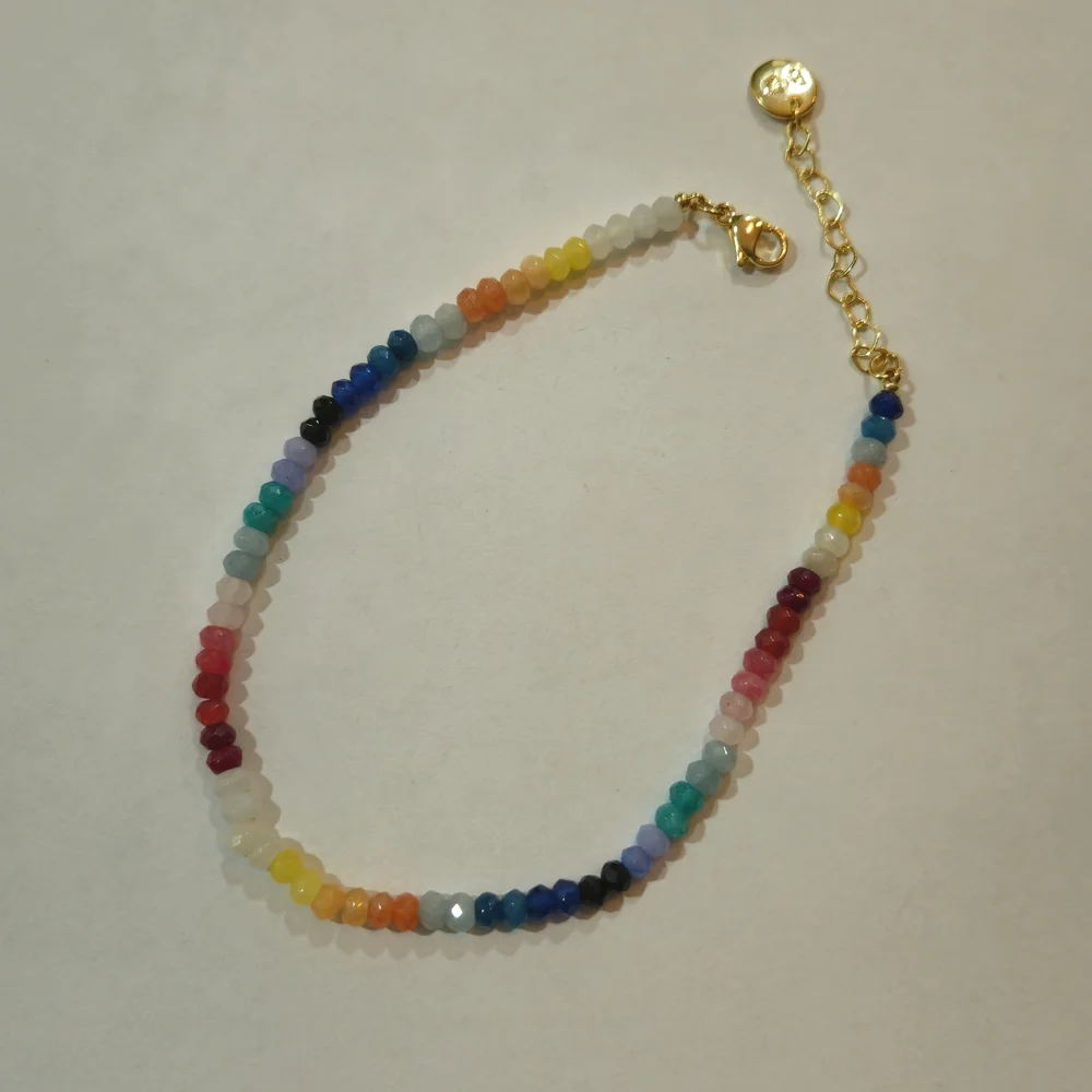 NEW Multicolor Gold Anklet Rainbow Bohemian Preppy Summer Vacation Feminine - Picture 1 of 4